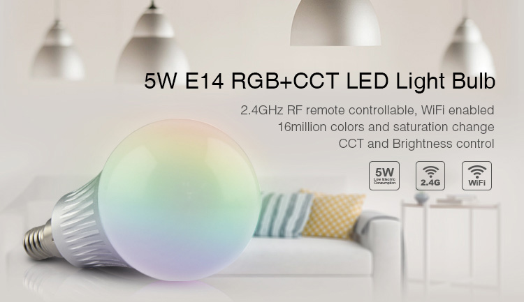5W E14 RGB+CCT LED Light Blub - Click Image to Close